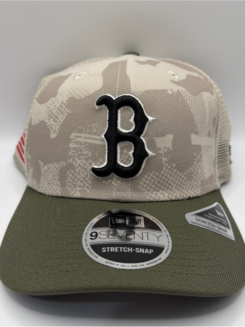 Boston Red Sox 2025 Armed Forces New Era 9Seventy Stretch Snap Hat MLB